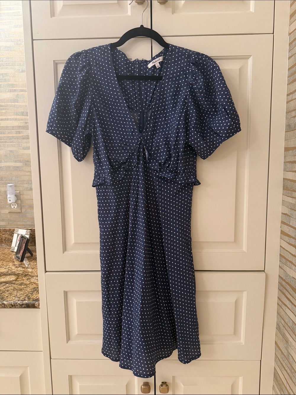Madewell Navy Polka Dot V-Neck Midi Dress